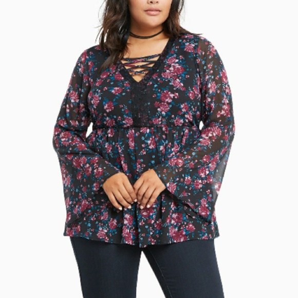 torrid Tops - Torrid floral bell sleeve Babydoll blouse